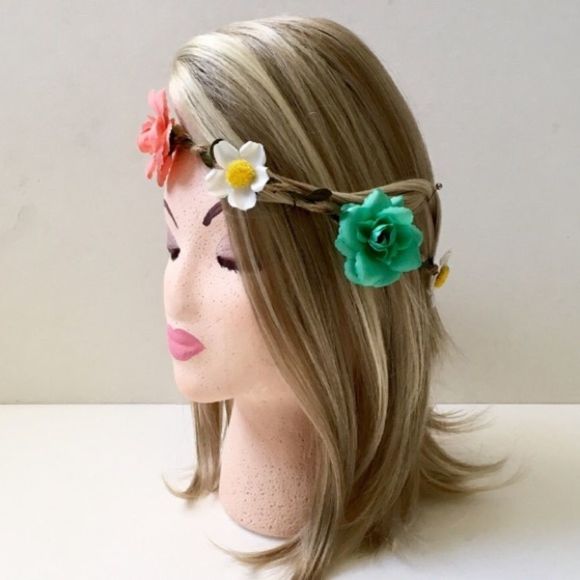 Floral Crown, Twine & Silk Floral on Twisted Wire - Picture 1 of 4